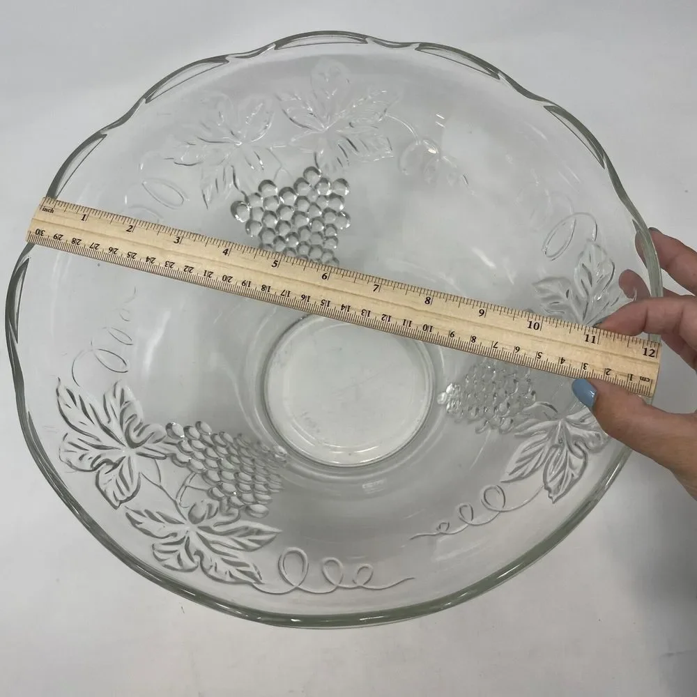 Anchor Hocking Vintage Large Clear Glass Punch Bowl Only‎ Grape & Vine Design